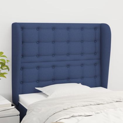 Горна табла за легло с уши, синя, 103x23x118/128 см, плат