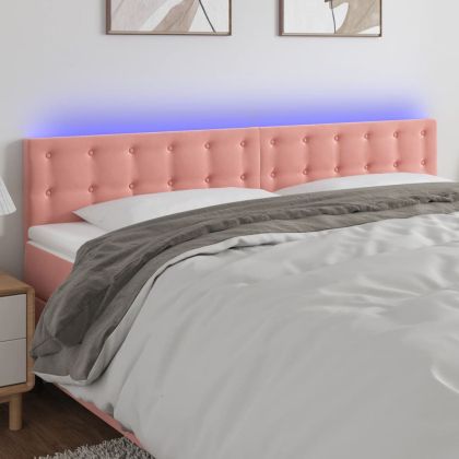 LED горна табла за легло, розова, 180x5x78/88 см, кадифе