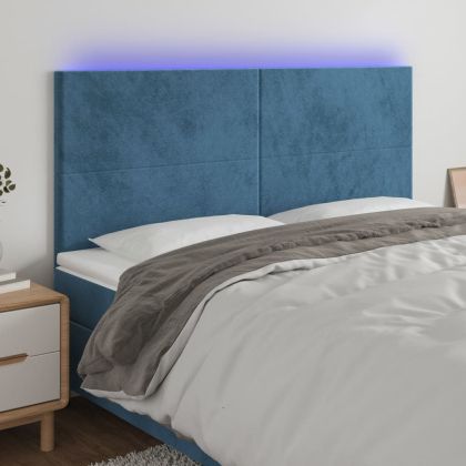 LED горна табла за легло, тъмносиня, 180x5x118/128 см, кадифе