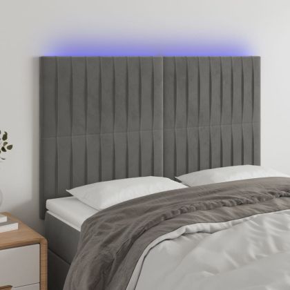 LED горна табла за легло, светлосива, 144x5x118/128 см, кадифе