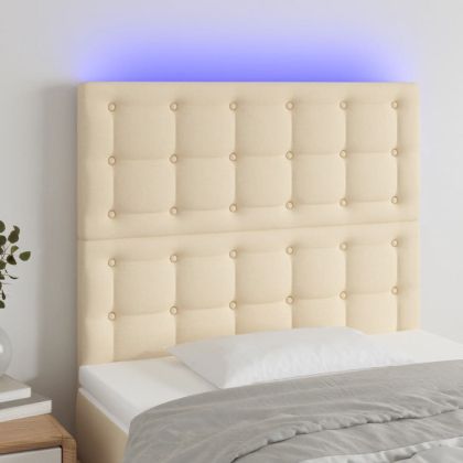 LED горна табла за легло, кремава, 80x5x118/128 см, плат