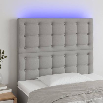 LED горна табла за легло, светлосива, 90x5x118/128 см, плат