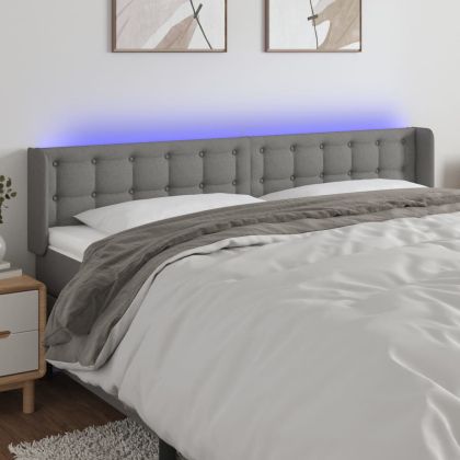 LED горна табла за легло, тъмносива, 183x16x78/88 см, плат