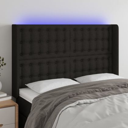 LED горна табла за легло, черна, 147x16x118/128 см, плат