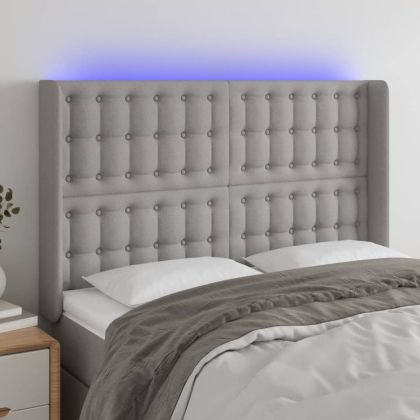 LED горна табла за легло, светлосива, 147x16x118/128 см, плат