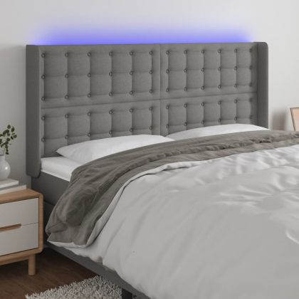 LED горна табла за легло, тъмносива, 163x16x118/128 см, плат