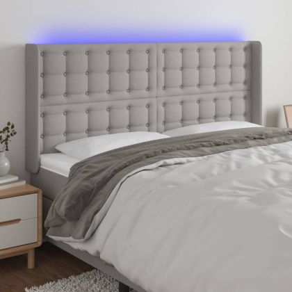LED горна табла за легло, светлосива, 183x16x118/128 см, плат