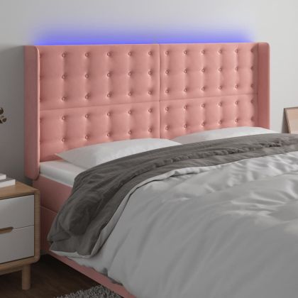 LED горна табла за легло, розова, 183x16x118/128 см, кадифе