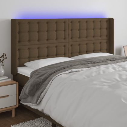 LED горна табла за легло, тъмнокафява,203x16x118/128 см, плат