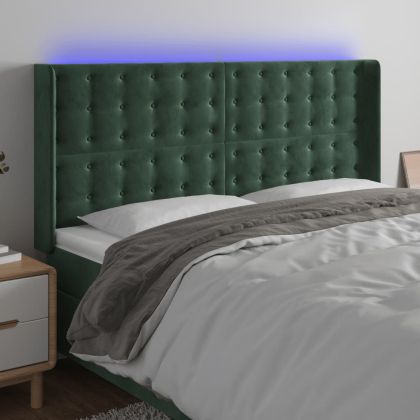 LED горна табла за легло, тъмнозелена, 203x16x118/128см, кадифе