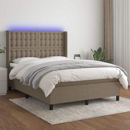 Боксспринг легло с матрак и LED, таупе, 140x200 см, плат