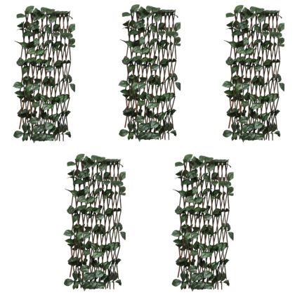 Върбови огради хармоника, 5 бр, с изкуствени листа, 180x60 см