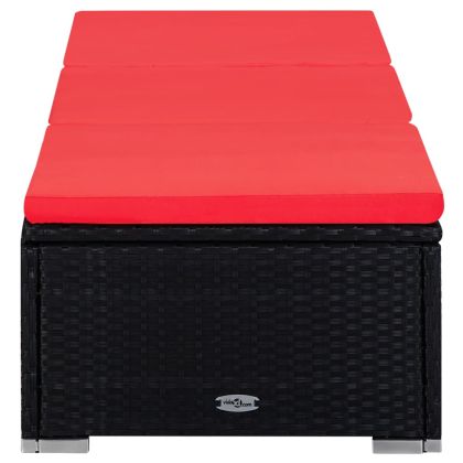 Градински шезлонги с маса за чай, 3 части, полиратан, черни