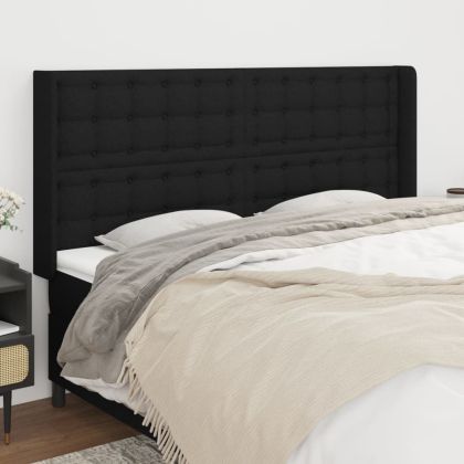 Горна табла за легло с уши, черна, 183x16x118/128 см, плат