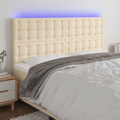 LED горна табла за легло, кремава, 180x5x118/128 см, плат