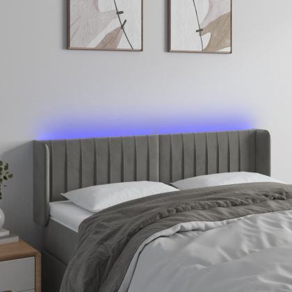 LED горна табла за легло, светлосива, 147x16x78/88 см, кадифе