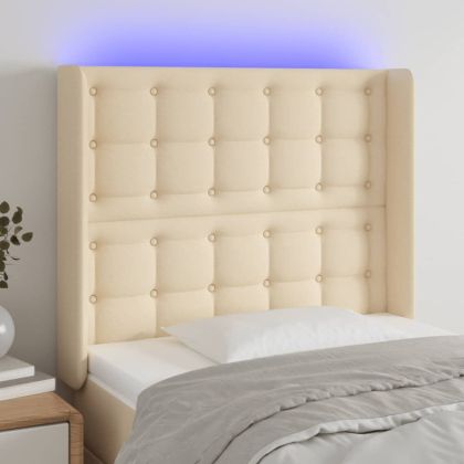LED горна табла за легло, кремава, 83x16x118/128 см, плат