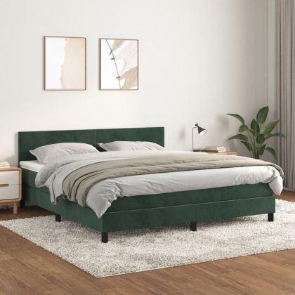 Боксспринг легло с матрак, тъмнозелено, 180x200 см, кадифе