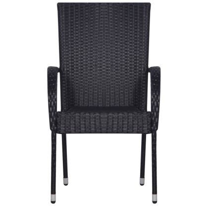 Градински трапезен комплект, 7 части, черен полиратан