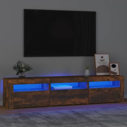 ТВ шкаф с LED осветление, опушен дъб, 180x35x40 см