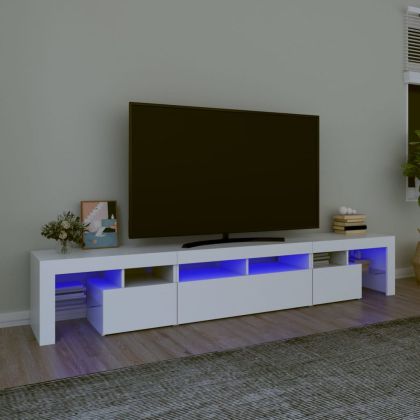 ТВ шкаф с LED осветление, бял, 230x36,5x40 см
