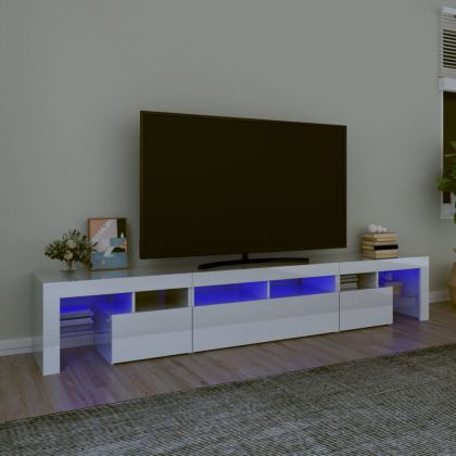 ТВ шкаф с LED осветление, бял гланц, 230x36,5x40 см