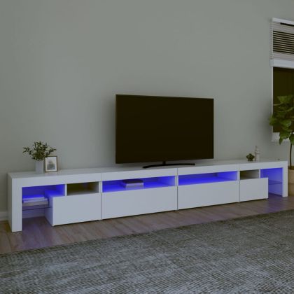 ТВ шкаф с LED осветление, бял, 290x36,5x40 см