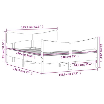 Рамка за легло без матрак, бял, 140x190 см, бор масив