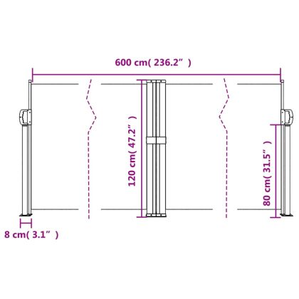 Прибираща се странична тента, синя, 120x600 см