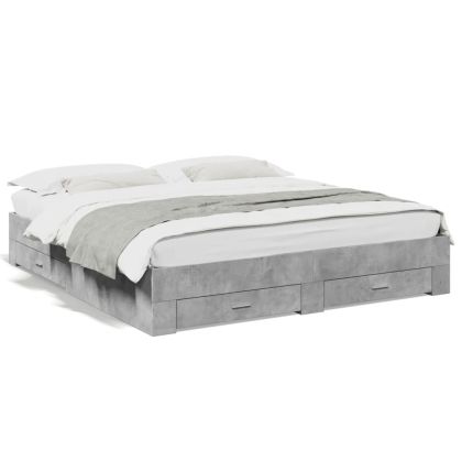 Рамка за легло с чекмеджета, бетонно сива, 200x200 см