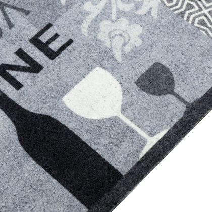 Кухненско килимче, миещо, винен мотив, сиво, 45x150 см, кадифе