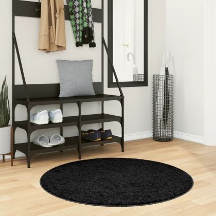 Шаги килим с дълъг косъм "PAMPLONA" модерен черен Ø 100 см