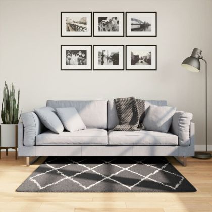 Шаги килим с дълъг косъм "PAMPLONA", черно-кремав, 120x120 см