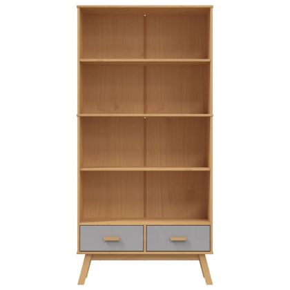 Библиотека с 4 рафта OLDEN, сива и кафява, борово дърво масив