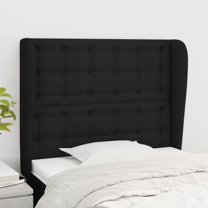Горна табла за легло с уши, черна, 93x23x118/128 см, плат