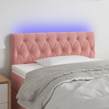 LED Горна табла за легло, розова, 100x7x78/88 см, кадифе