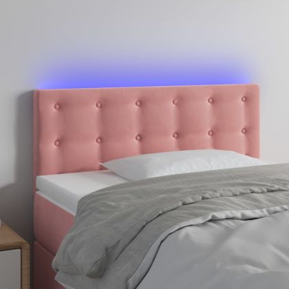 LED горна табла за легло, розова, 90x5x78/88 см, кадифе