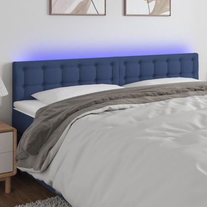 LED горна табла за легло, синя, 180x5x78/88 см, плат