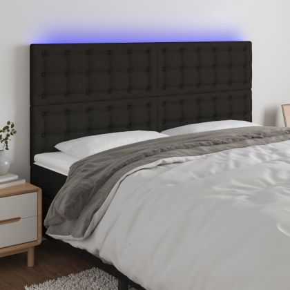 LED горна табла за легло, черна, 160x5x118/128 см, плат