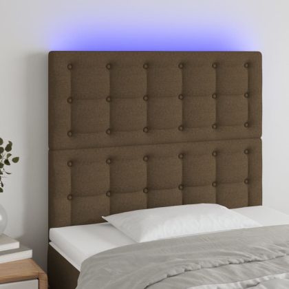 LED горна табла за легло, тъмнокафява,100x5x118/128 см, плат