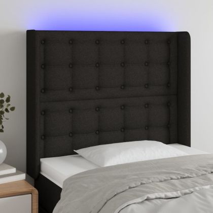 LED горна табла за легло, черна, 83x16x118/128 см, плат