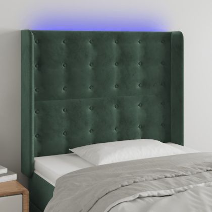 LED горна табла за легло, тъмнозелена, 93x16x118/128 см, кадифе