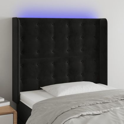 LED горна табла за легло, черна, 83x16x118/128 см, кадифе