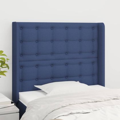 Горна табла за легло с уши, синя, 93x16x118/128 см, плат