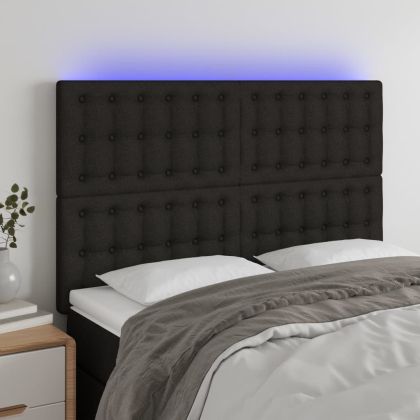 LED горна табла за легло, черна, 144x5x118/128 см, плат
