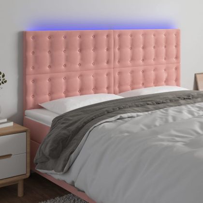 LED горна табла за легло, розова, 180x5x118/128 см, кадифе