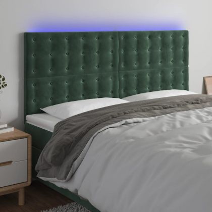 LED горна табла за легло, тъмнозелена, 180x5x118/128 см, кадифе