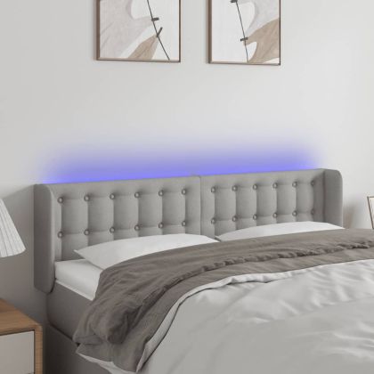 LED горна табла за легло, светлосива, 147x16x78/88 см, плат