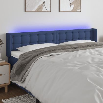 LED горна табла за легло, синя, 163x16x78/88 см, плат