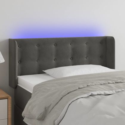 LED горна табла за легло, тъмносива, 93x16x78/88 см, кадифе